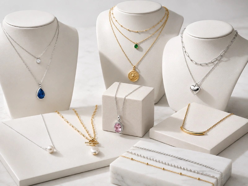 Custom 925 sterling silver necklaces with chains pendants clasps and logo tags