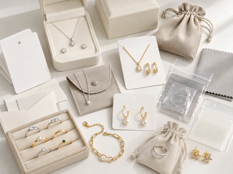 Private label packaging for 925 sterling silver jewelry with branded cards pouches boxes care cards and polishing cloths