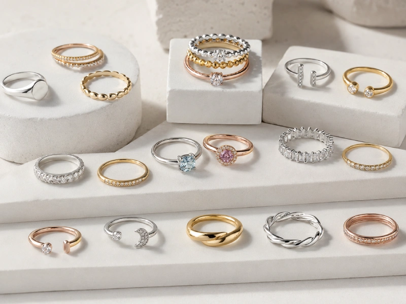 Custom 925 sterling silver rings including stacking rings signet rings gemstone rings and open rings