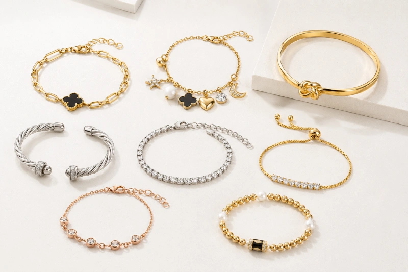 Custom bracelet samples with material and finish options
