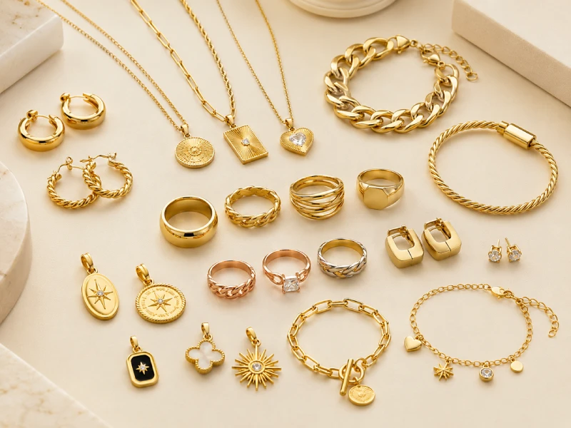 Custom gold plated jewelry using brass copper based silver and stainless steel base materials