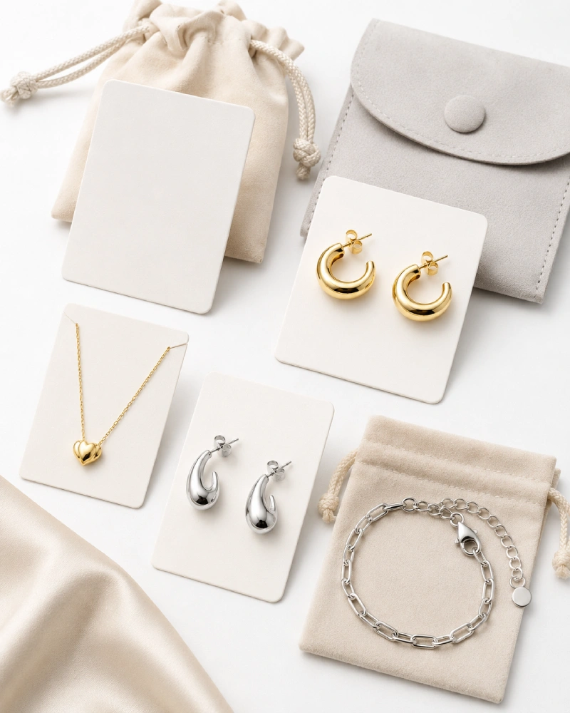 Custom jewelry cards and pouches for branded jewelry collections