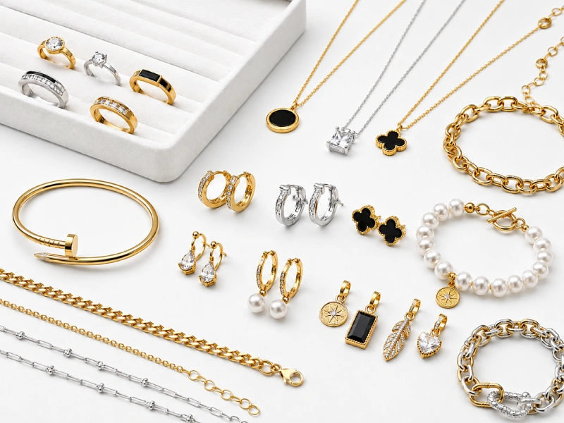 Custom jewelry samples and private label packaging prepared for OEM jewelry manufacturing