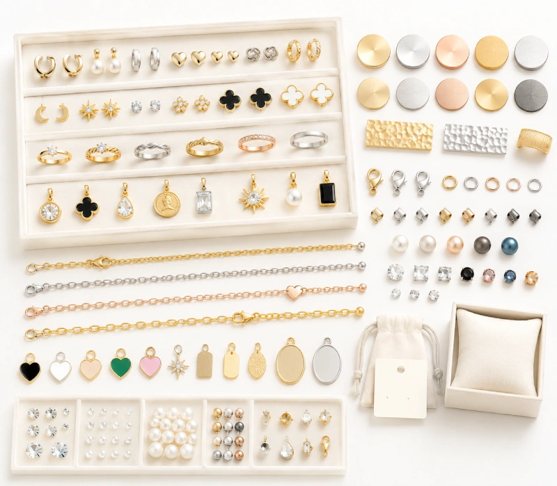 Custom jewelry materials, plating samples and finish references for OEM jewelry manufacturing