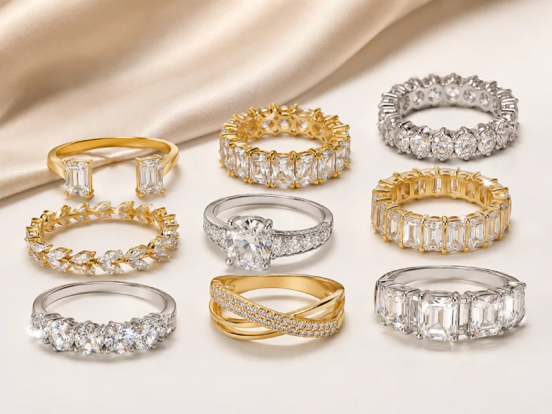 Custom stone rings with plating and setting details