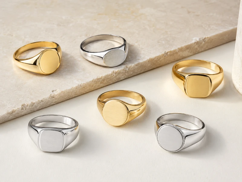 Custom signet rings with logo engraving for private label brands