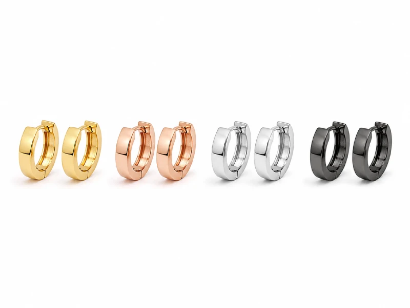 Jewelry plating samples in yellow gold, rose gold and silver tones