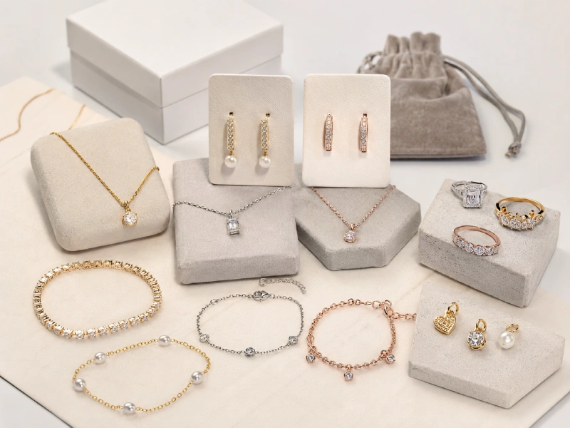 ODM jewelry development desk with mood boards, samples, and private label collection planning