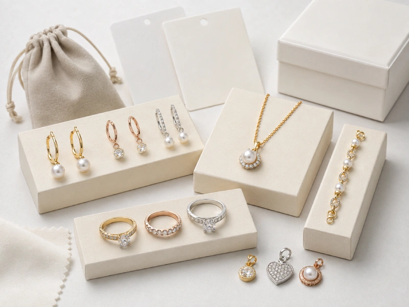 Private label ODM jewelry collection planning with packaging cards and matching jewelry sets