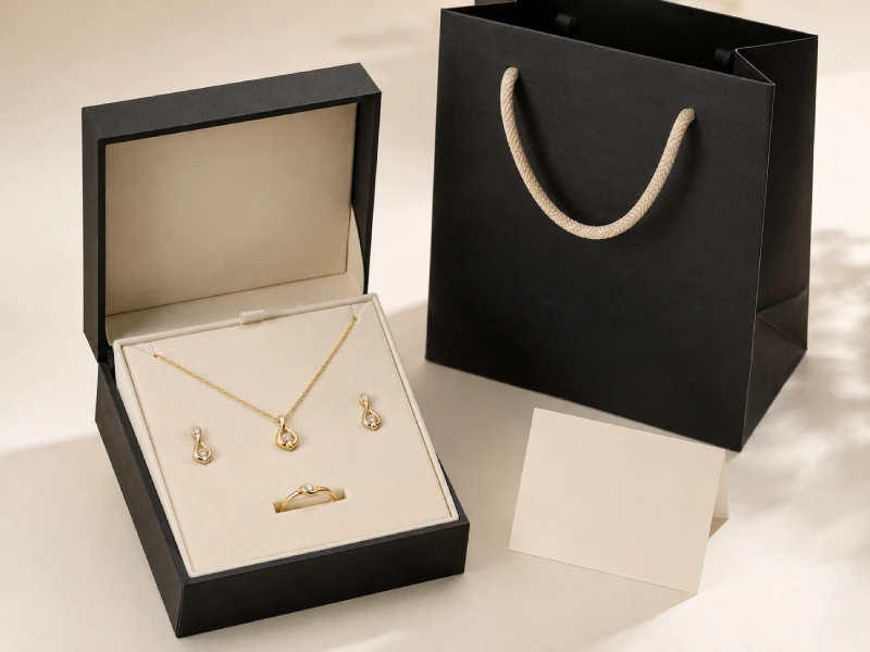 Custom gift box with coordinated inserts for a private label jewelry set