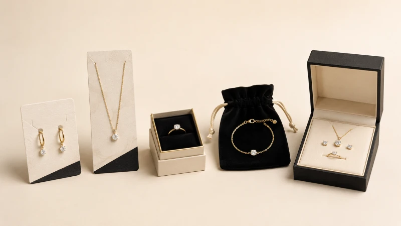 Different jewelry packaging options for earrings, necklaces, rings and bracelets