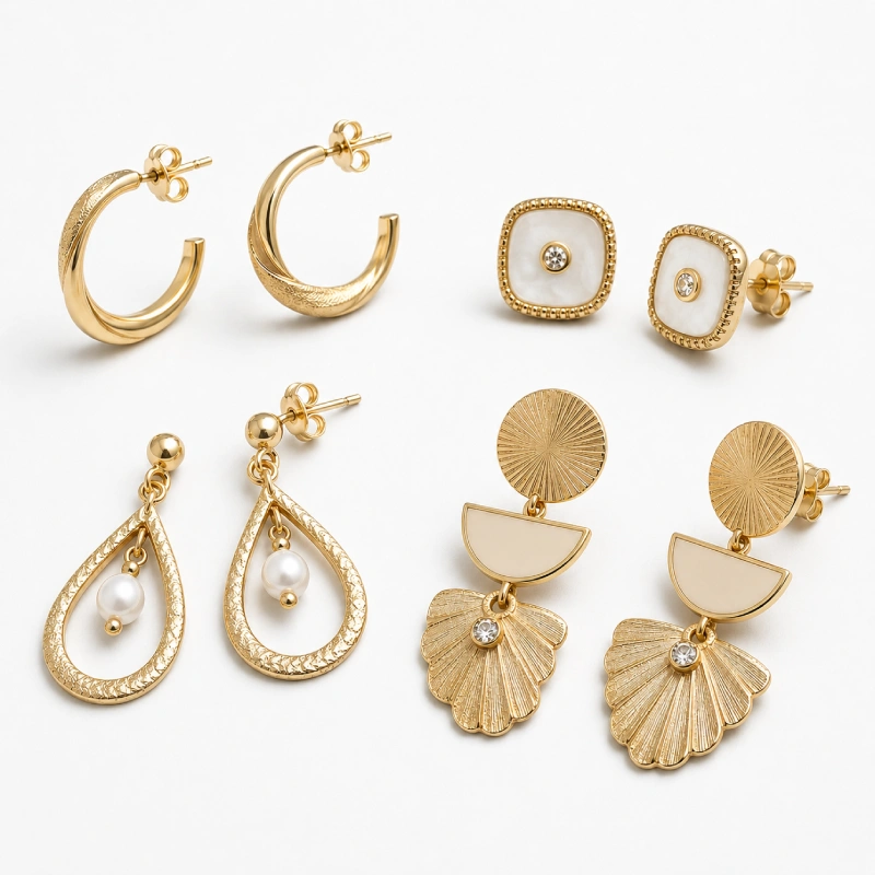 Gold plated brass earrings produced in small wholesale runs