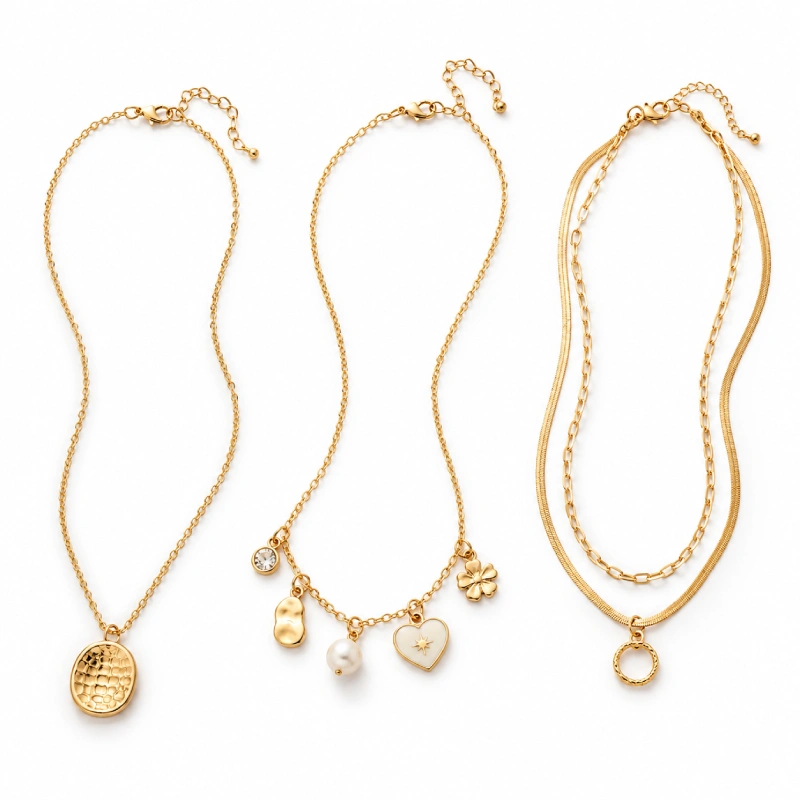 Custom gold plated brass pendant, chain and charm necklaces