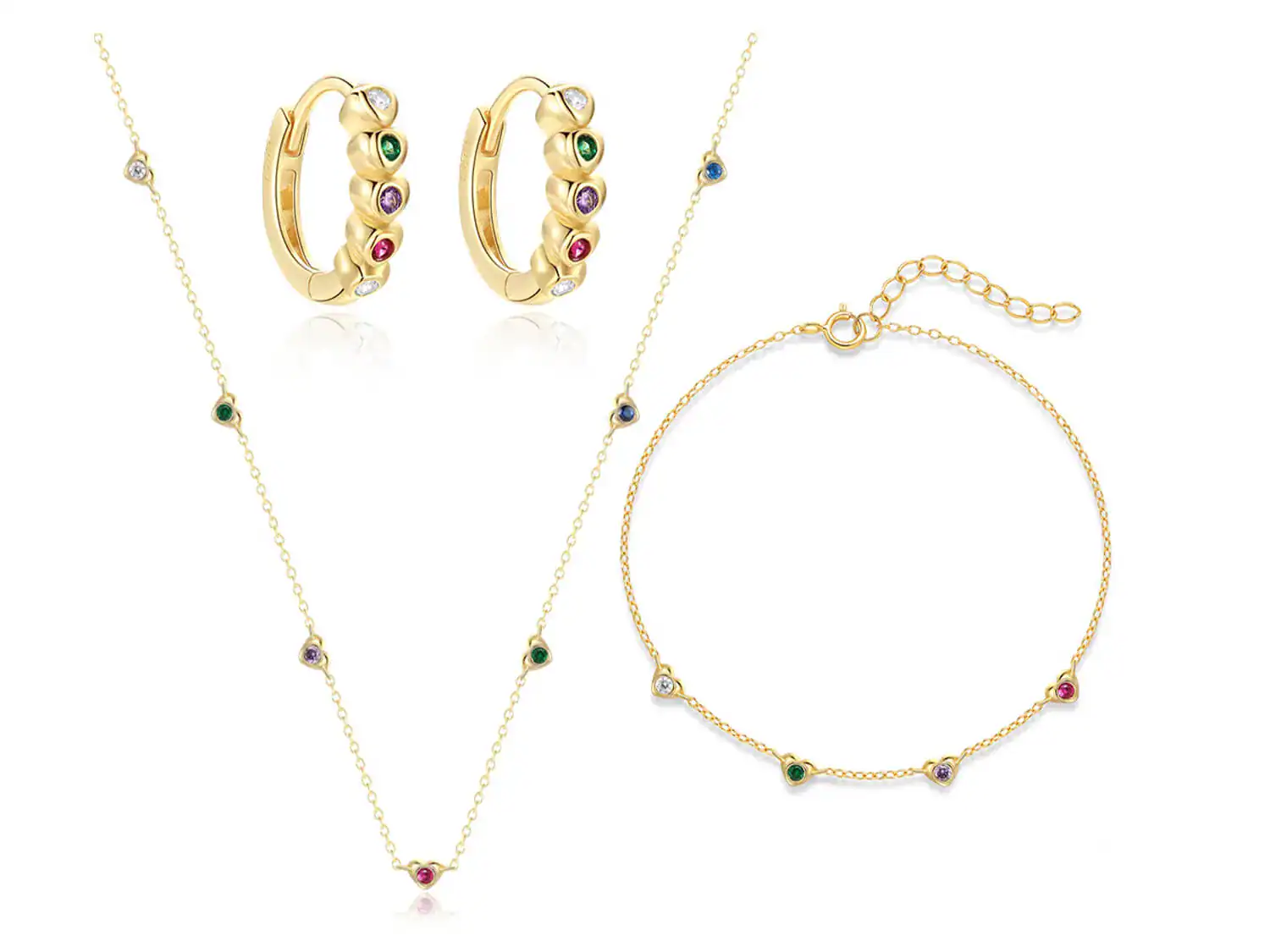 18K gold multicolour cubic zirconia jewelry set