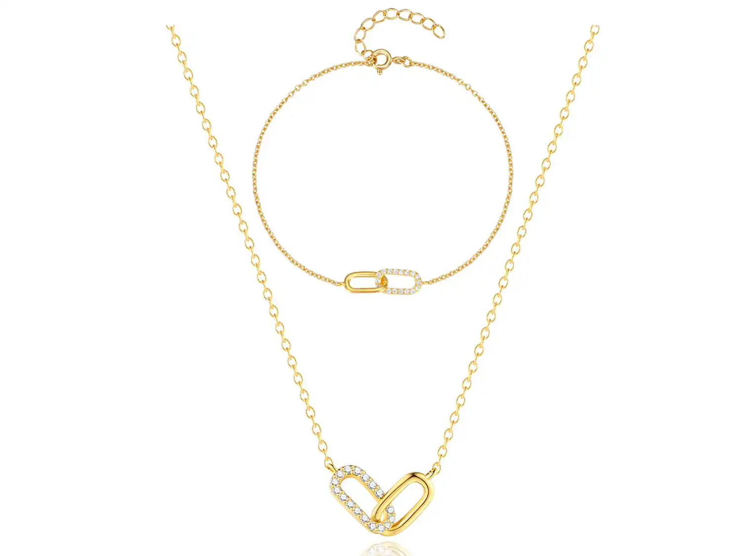 18K gold paperclip link chain jewelry set